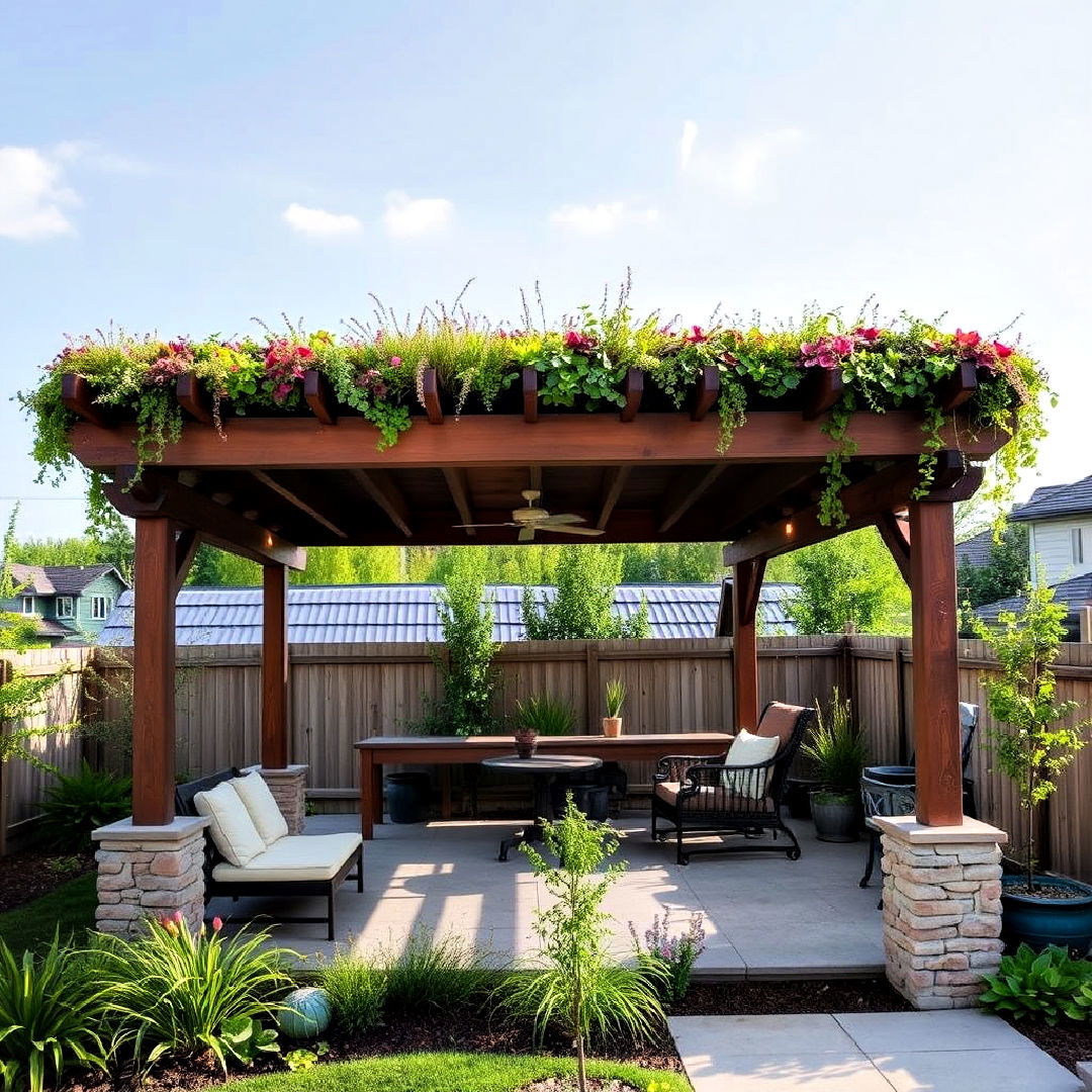 pergola with a living roof for sustainability - 40 Patio With a Pergola Ideas
