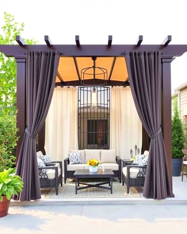 pergola with canopy curtains for shaded retreat - 40 Shade Ideas