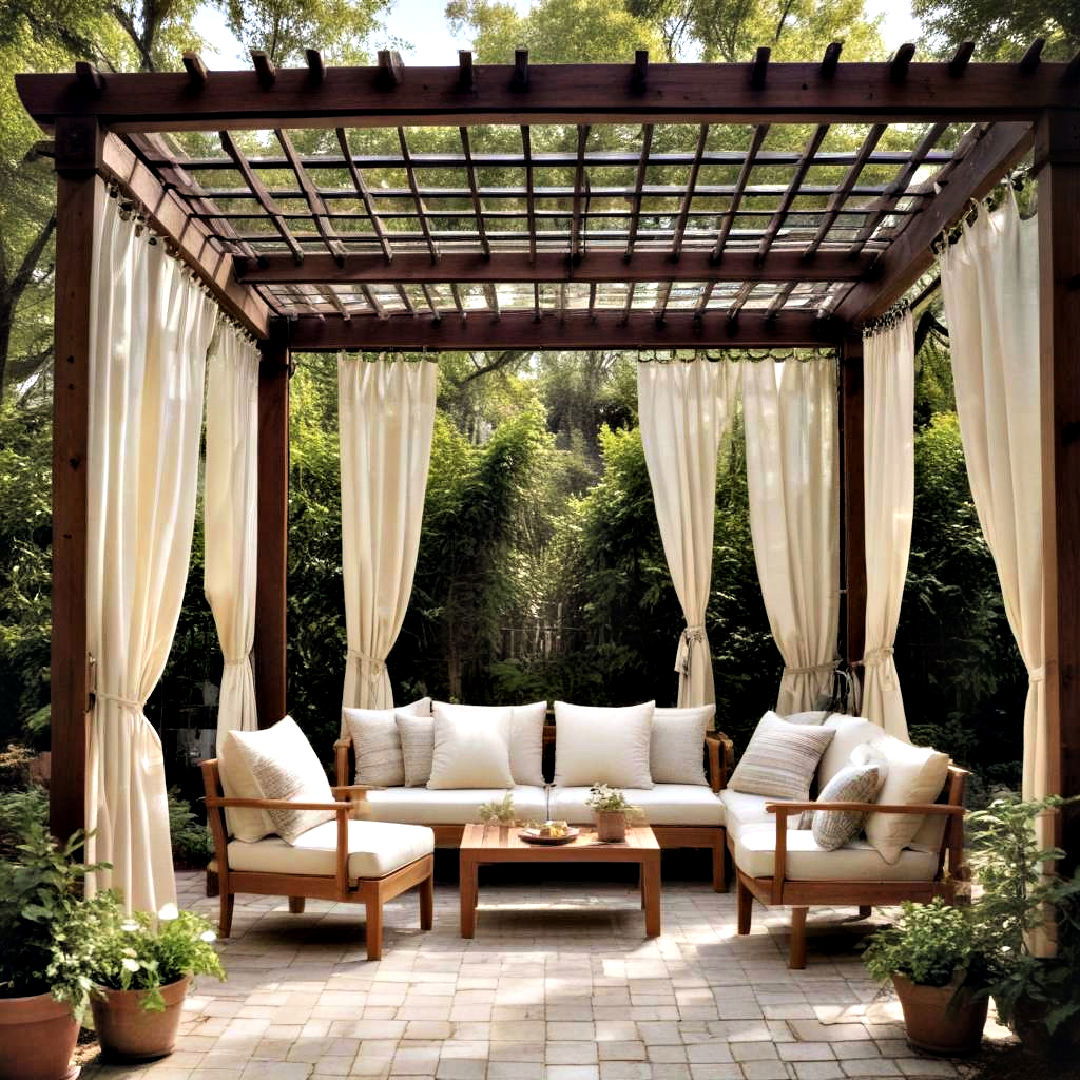 pergola with drapes for outdoor privacy - 30 Outdoor Privacy Screen Ideas