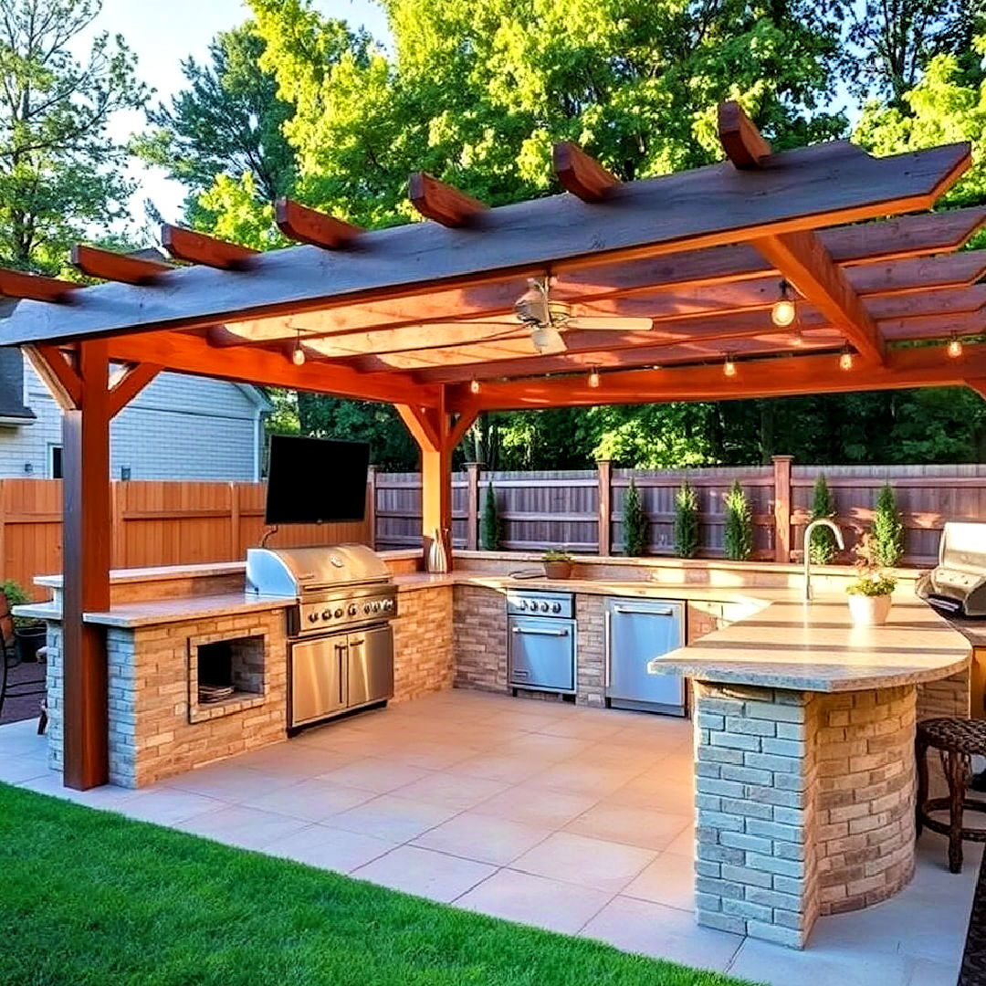 pergola with l shaped outdoor kitchen - 20 L Shaped Outdoor Kitchen Ideas