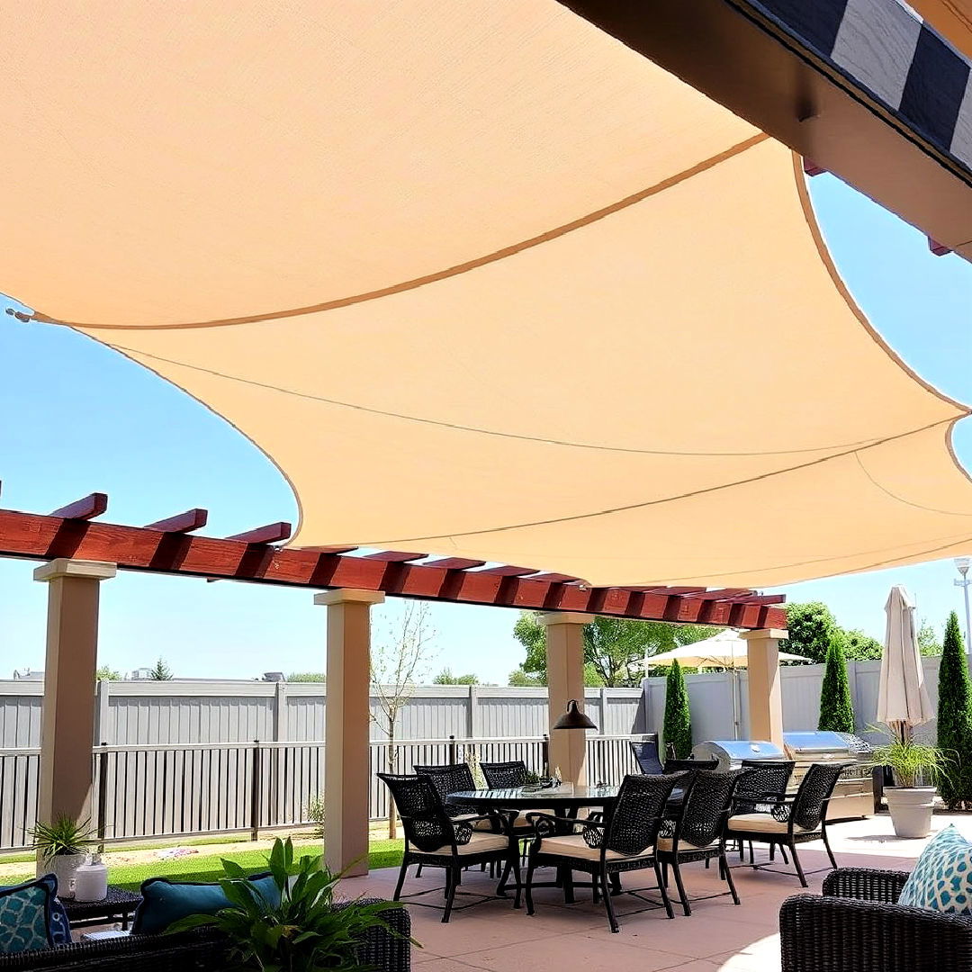 pergola with retractable shade sails - 40 Patio With a Pergola Ideas