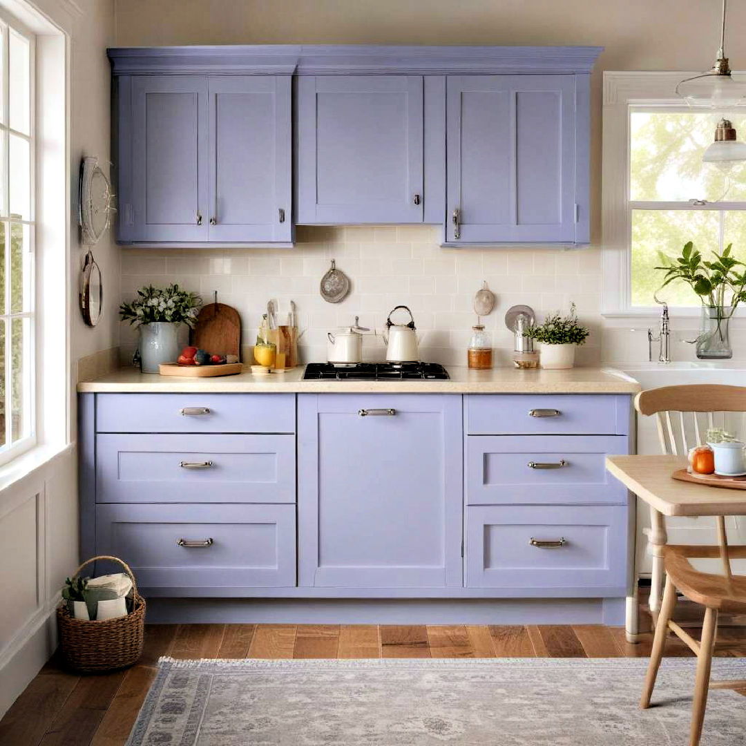 periwinkle cabinets to add serene touch - 40 Painted Kitchen Cabinet Ideas