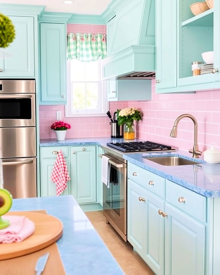 periwinkle countertops with pastel accents for kitchen - 20 Kitchens With Blue Countertops