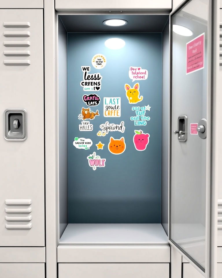 personalized fun locker stickers - 30 Locker Decor Ideas