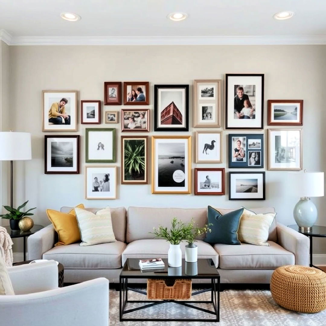 personalized gallery wall - 40 Transitional Living Room Ideas