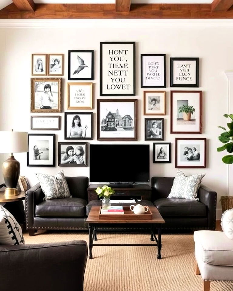 personalized gallery wall - 25 Joanna Gaines Living Room Ideas