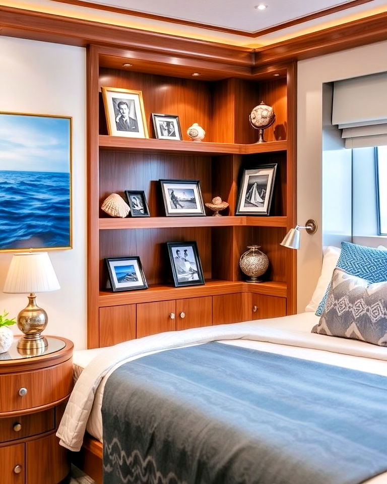 personalized open shelf display - 20 Yacht Bedroom Ideas
