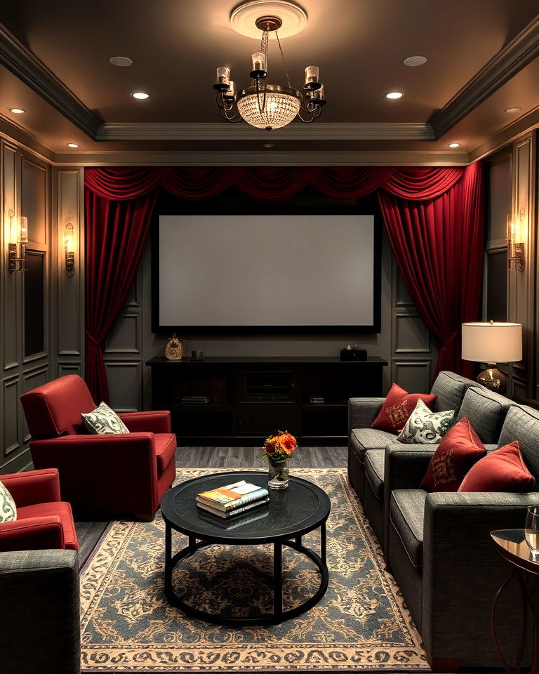 pewter gray and burgundy home theater - 20 Gray Home Theater Paint Color Schemes