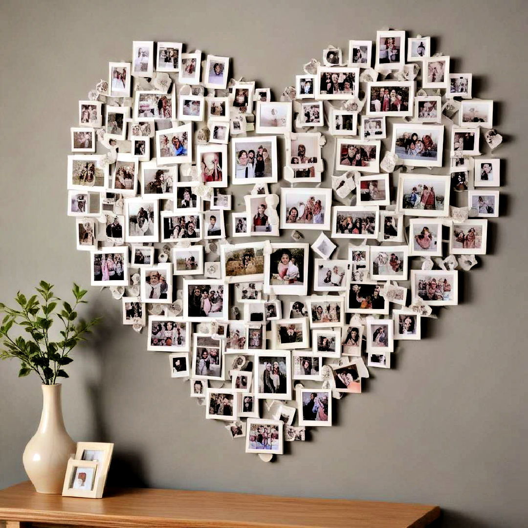 photo wall with heart shaped layout - 40 Photo Wall Ideas