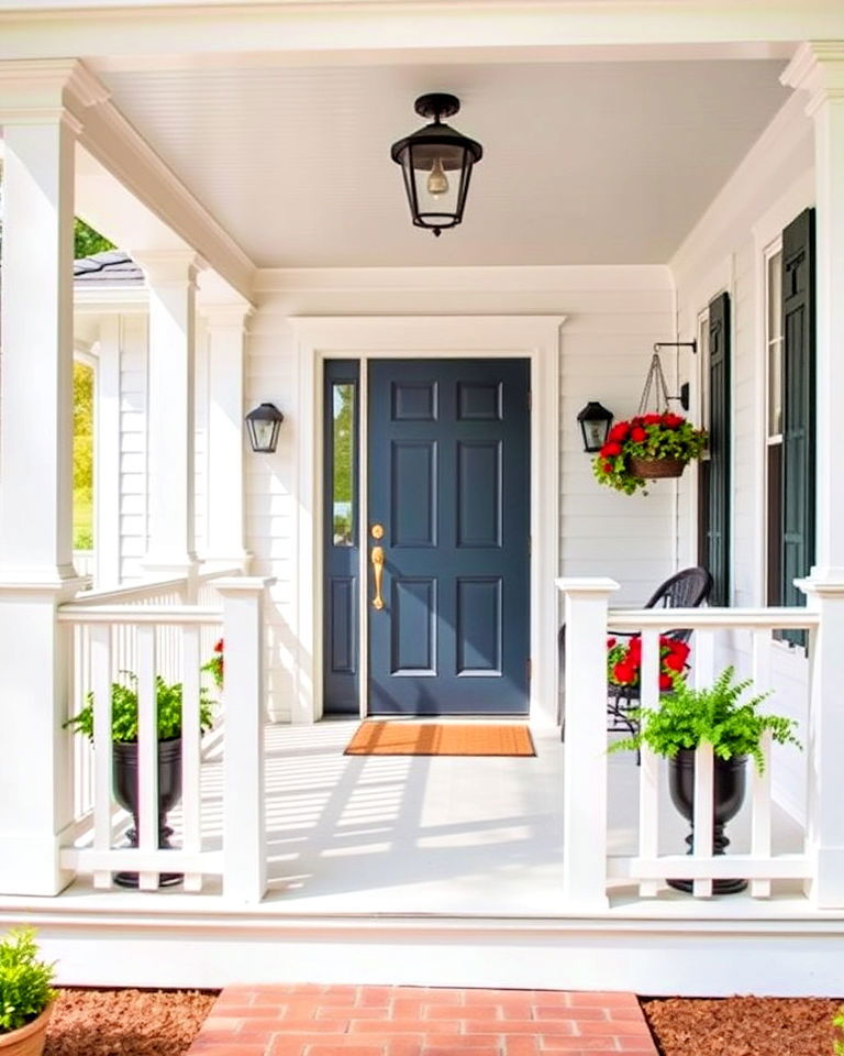 picket railing for classic white raised ranch porch - 25 Raised Ranch Front Porch Ideas