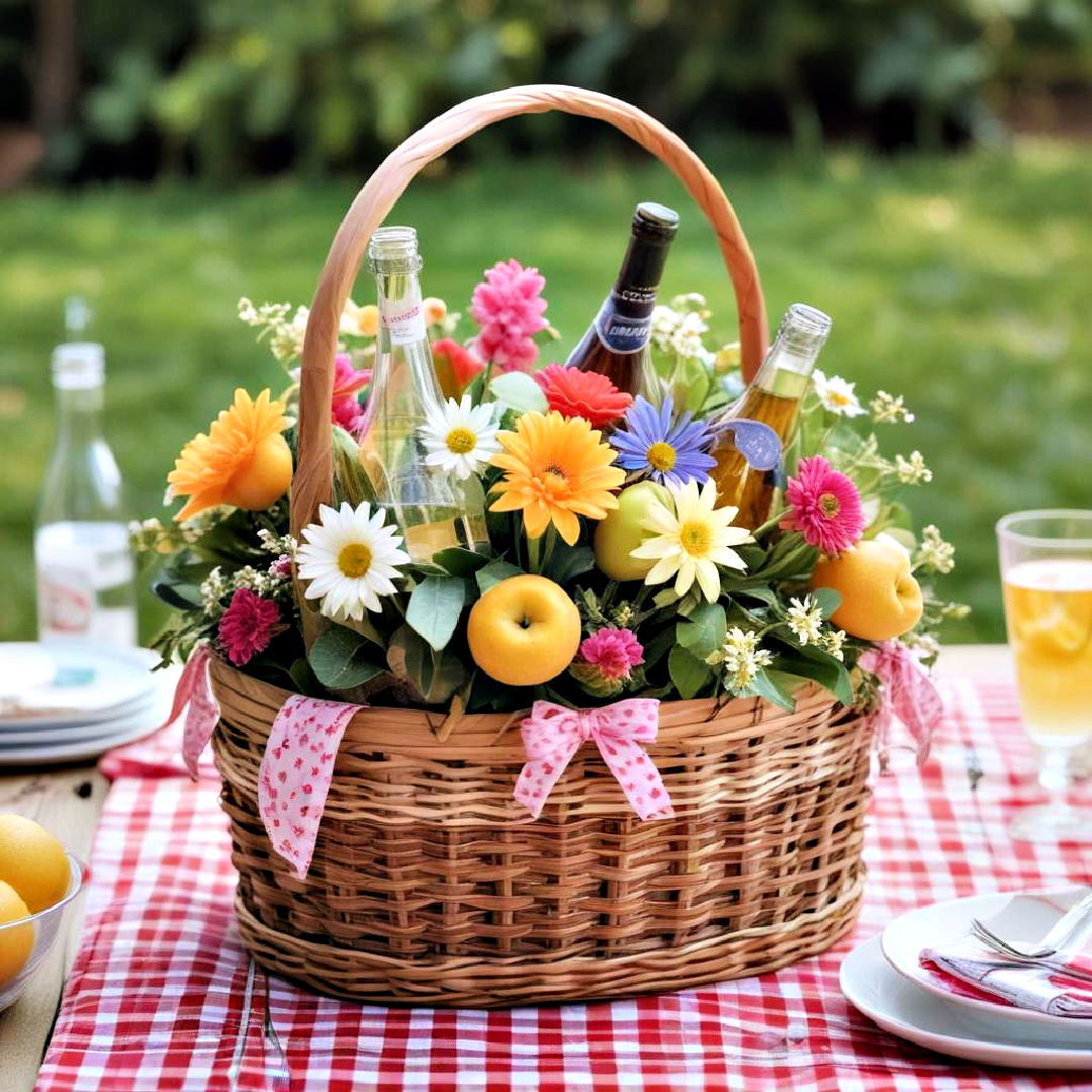 picnic basket for spring centerpiece - 25 Spring Centerpiece Ideas