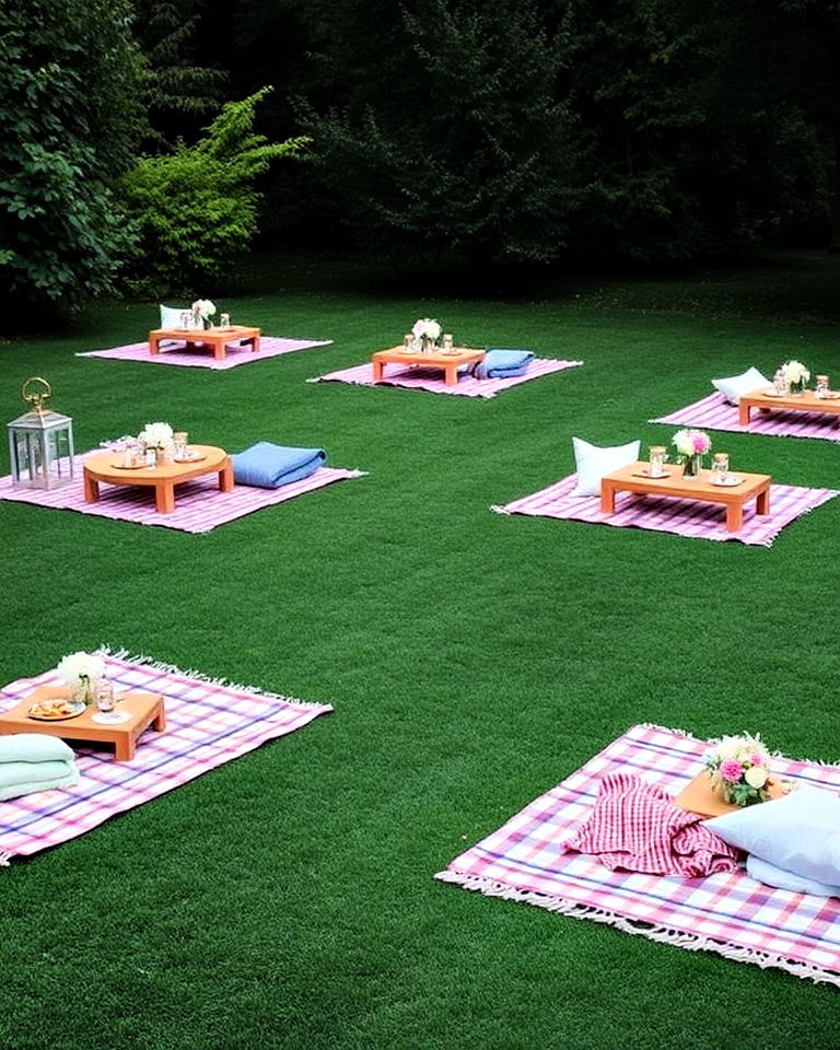 picnic style dining setup for garden party - 30 Garden Party Ideas