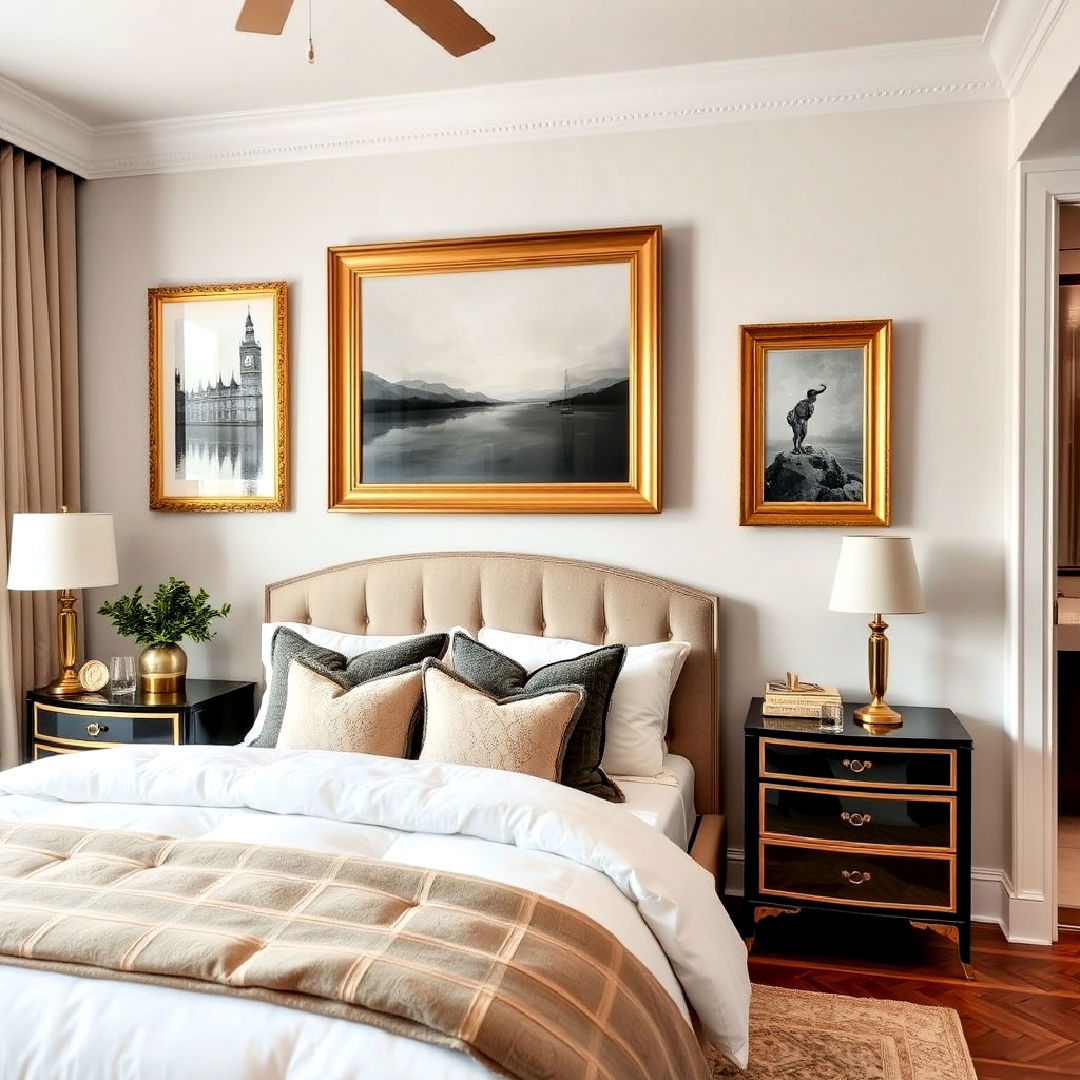 picture frames for gold bedroom - 25 Gold Bedroom Ideas