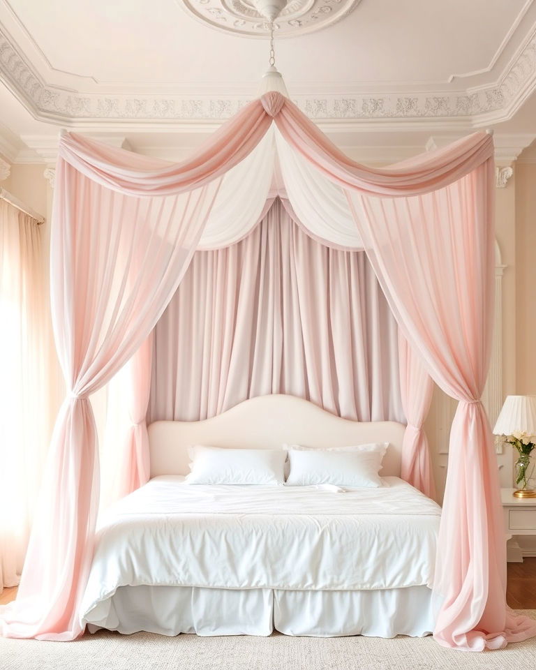 pink drapes and white canopy bed - 25 Pink and White Bedroom Ideas