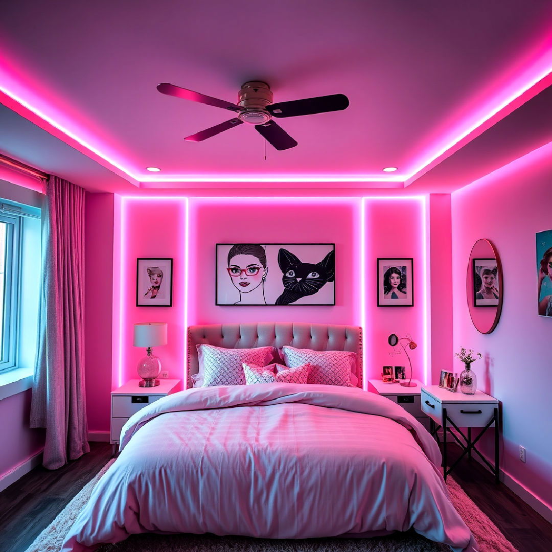 pink led lighting strips to add modern touch - 25 Barbie Room Ideas