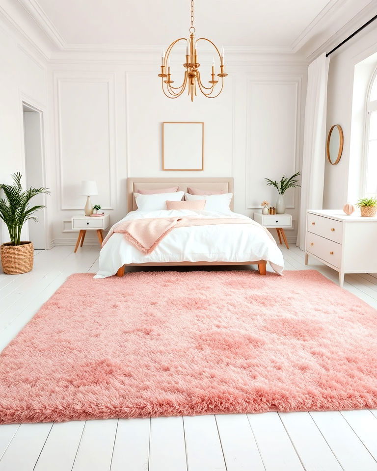 pink rug on white floor for bedroom - 25 Pink and White Bedroom Ideas