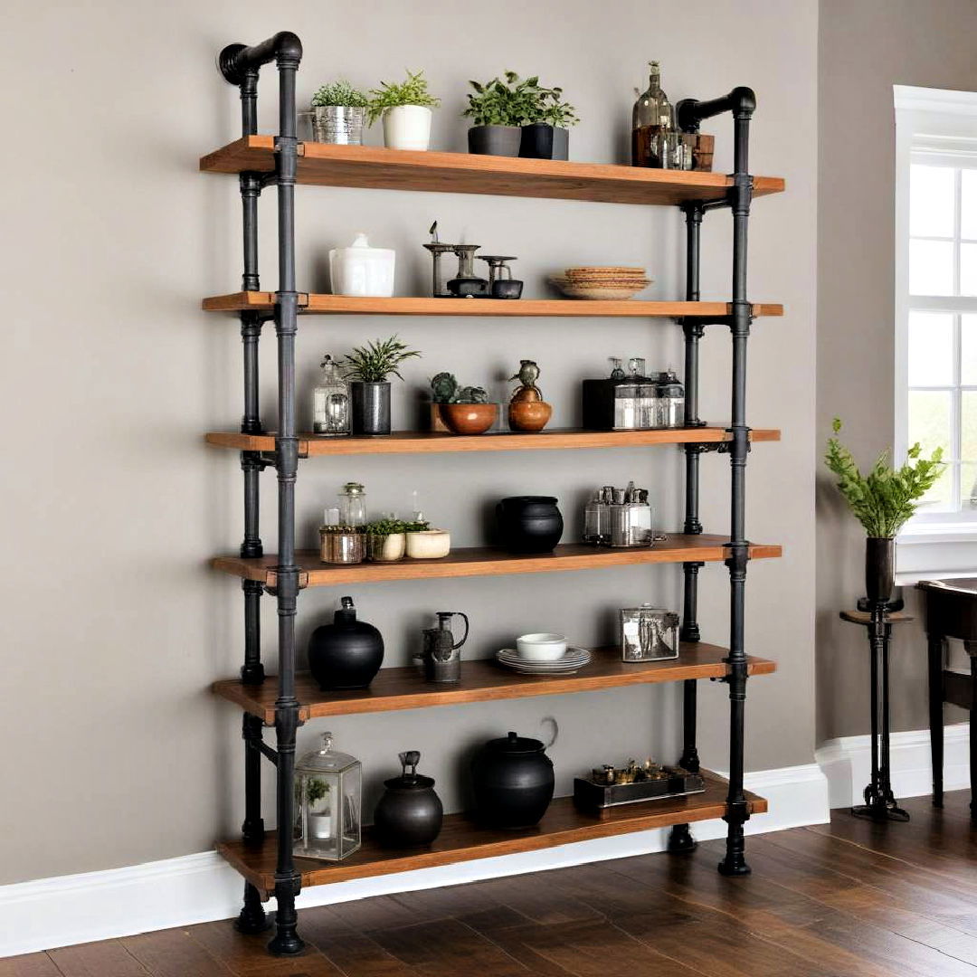 pipe shelving for black dining room - 30 Black Dining Room Ideas