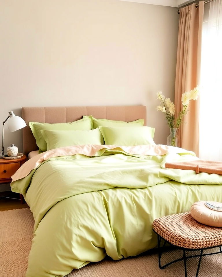 pistachio green and beige bedding - 30 Green and Beige Bedroom Ideas