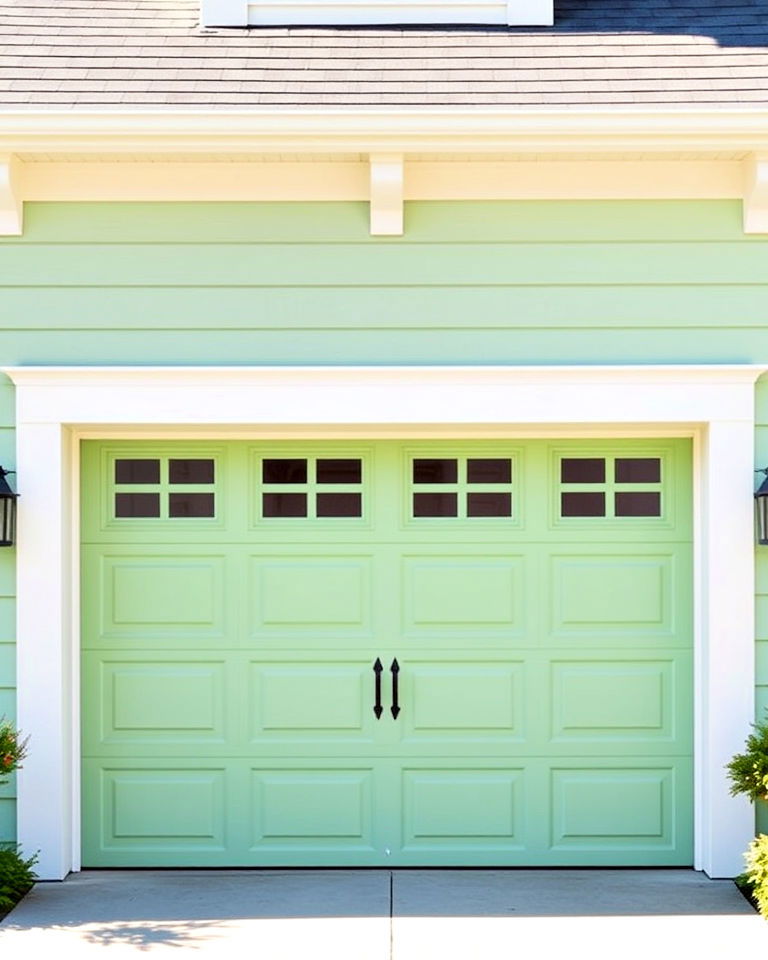 pistachio green garage door to add vintage touch - 20 Green Garage Door Ideas
