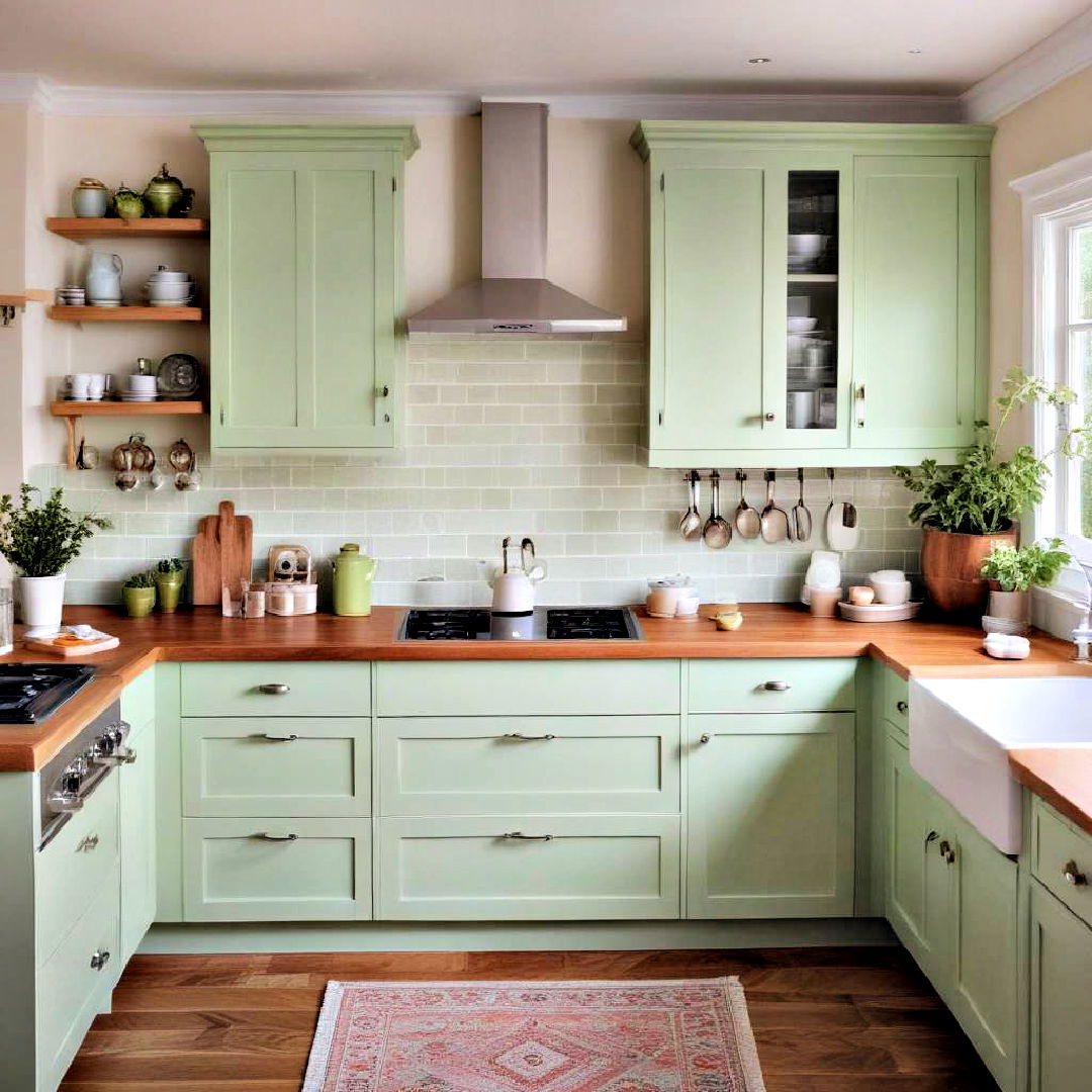 pistachio green painted kitchen cabinet - 40 Painted Kitchen Cabinet Ideas