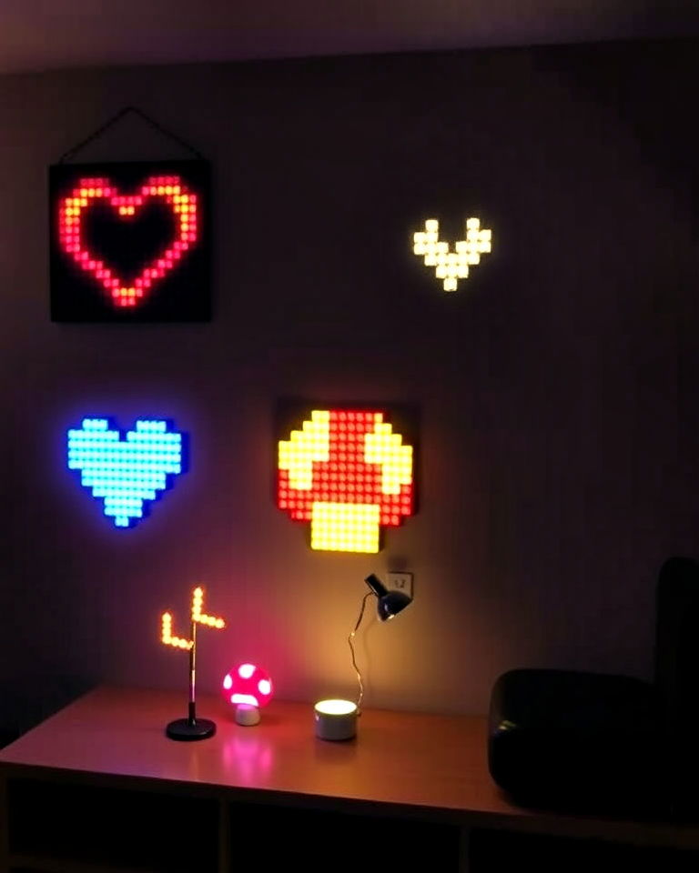 pixel art lighting for retro game room - 30 Retro Game Room Ideas