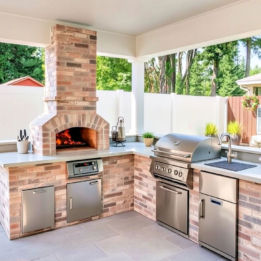 pizza oven for l shaped outdoor kitchen - 20 L Shaped Outdoor Kitchen Ideas