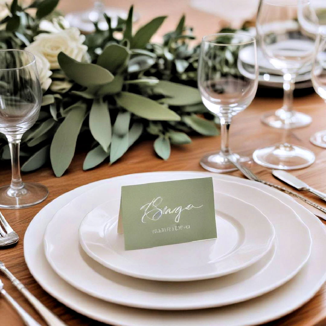 place cards for well coordinated table setting - 30 Sage Green Wedding Ideas