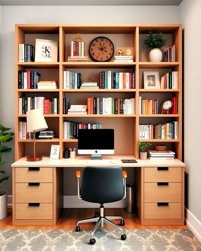 place desk in front of bookshelf - 40 Bedroom Office Ideas