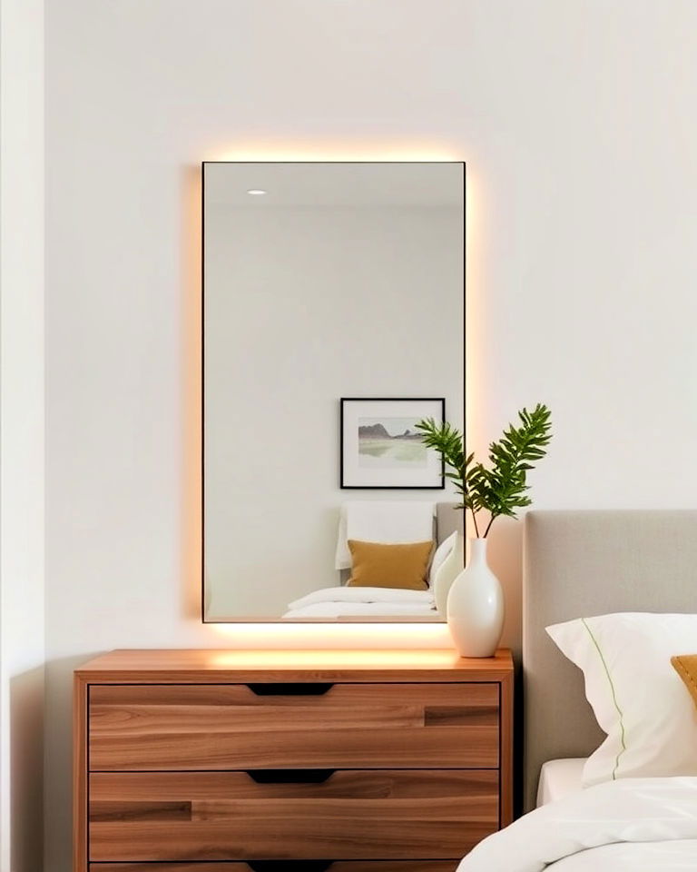 place mirror with built in lighting - 15 Mirror Behind Nightstand Design Ideas