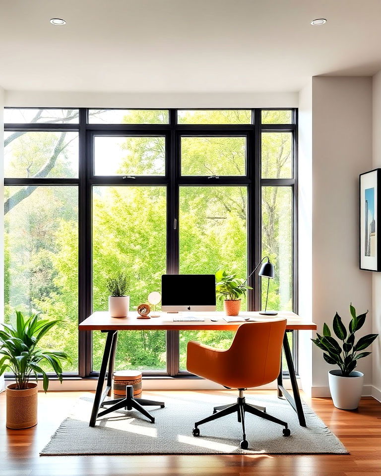 place office desk in front of a window - 40 Modern Home Office Ideas
