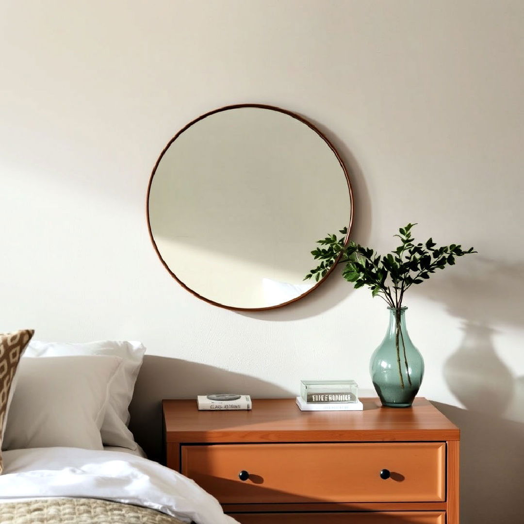 place round mirror behind nightstand - 15 Mirror Behind Nightstand Design Ideas