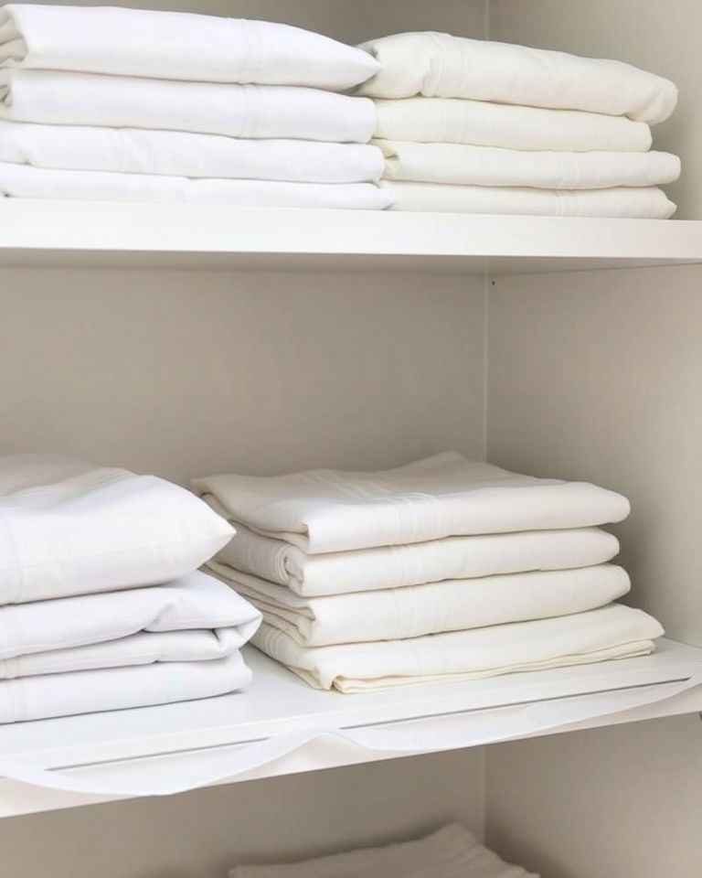 place shelf liners under linens - 30 Linen Closet Organization Ideas