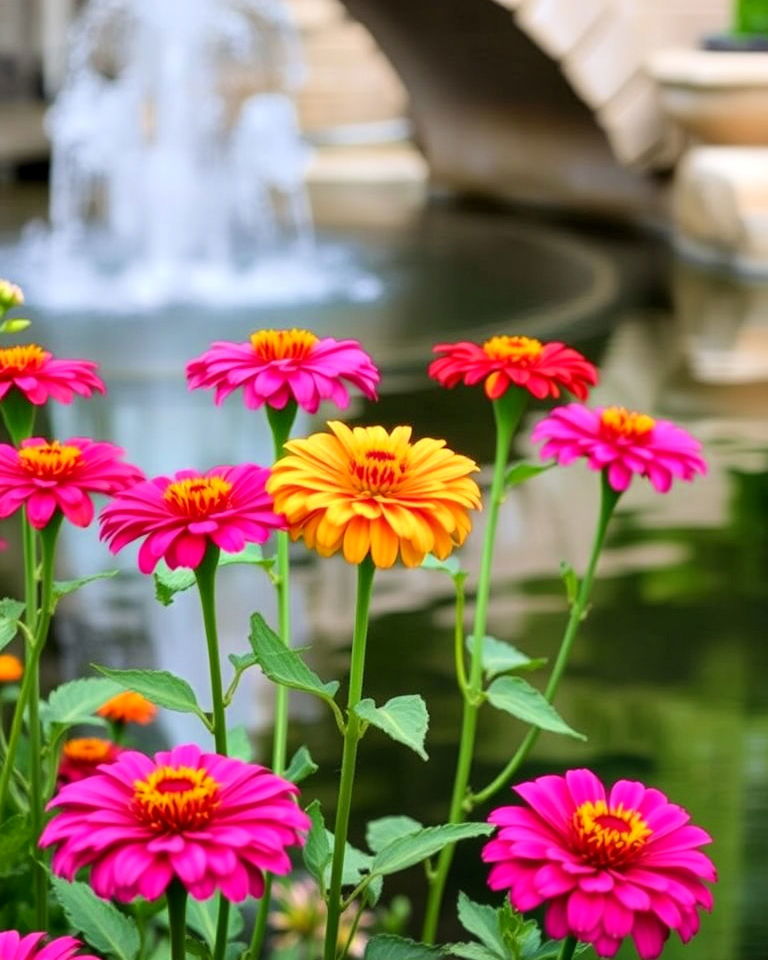 place zinnias near pond - 25 Zinnia Garden Ideas