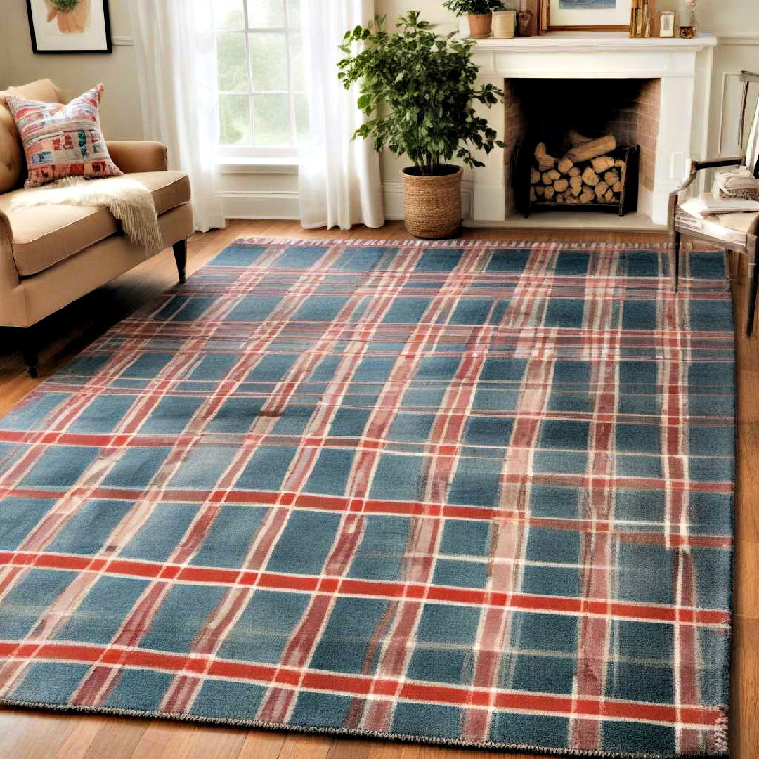 plaid pattern rug for preppy room - 30 Preppy Room Ideas