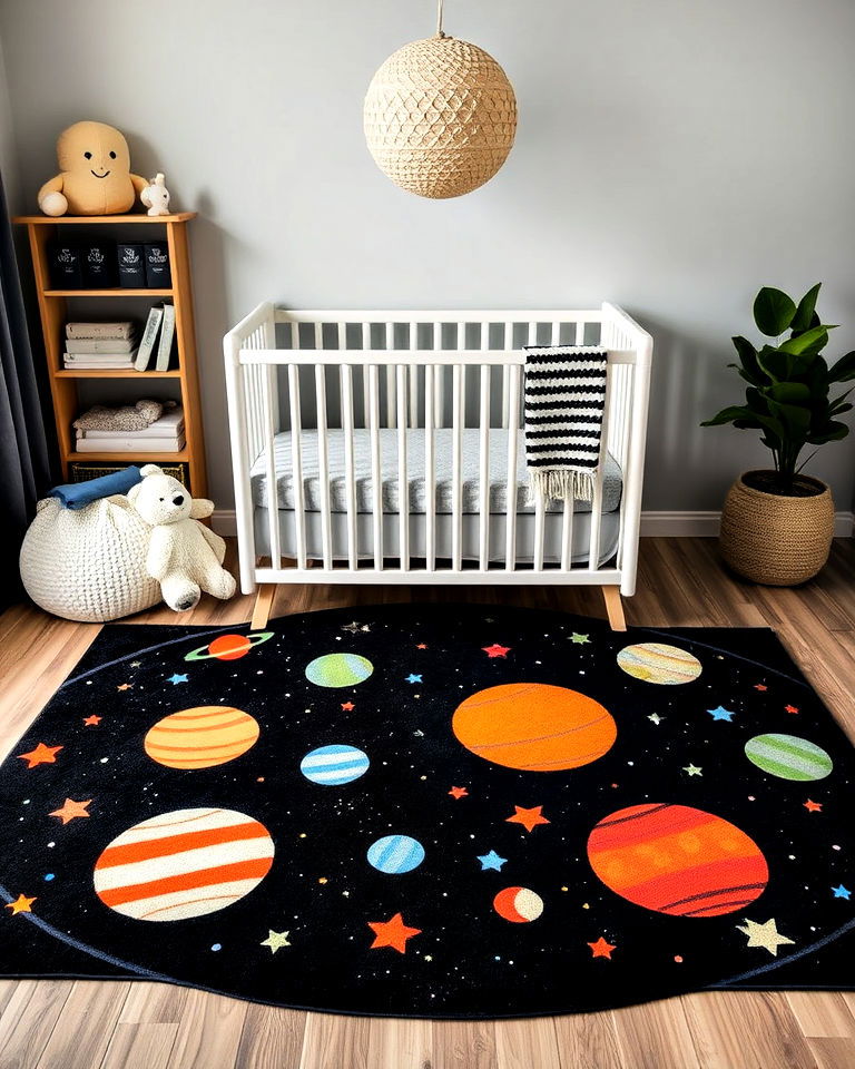 planetary rug for space themed nursery - 20 Space-themed Nursery Ideas