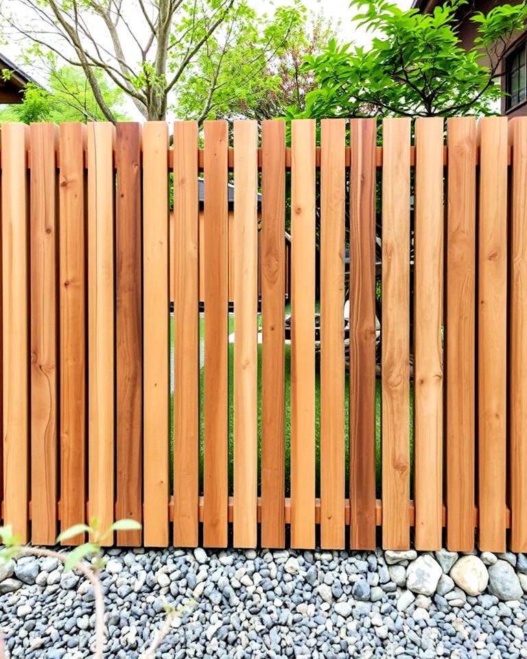 plank and pebble fence design - 40 Japanese Fence Ideas