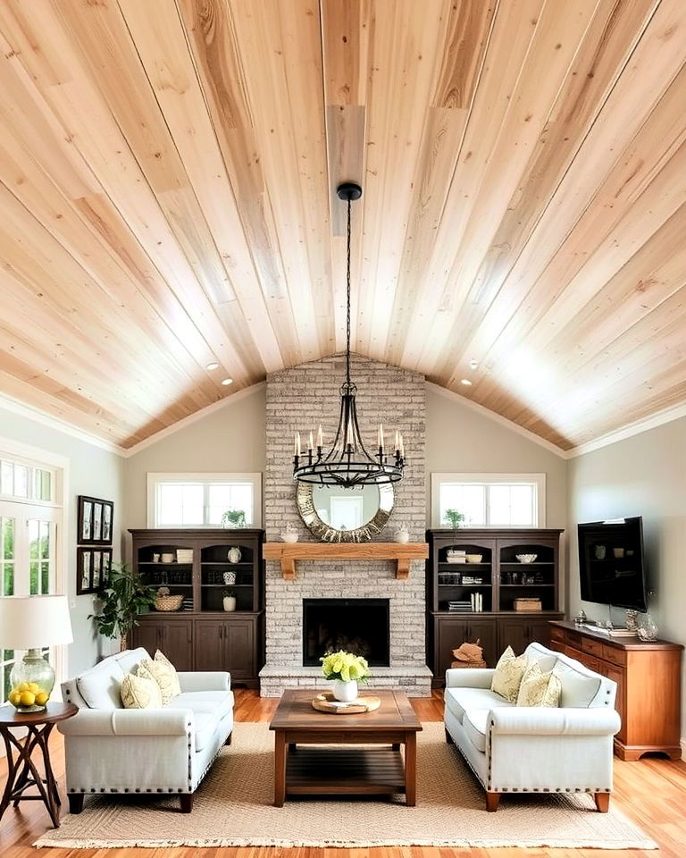 plank ceiling for farmhouse interior - 20 Farmhouse Ceiling Ideas