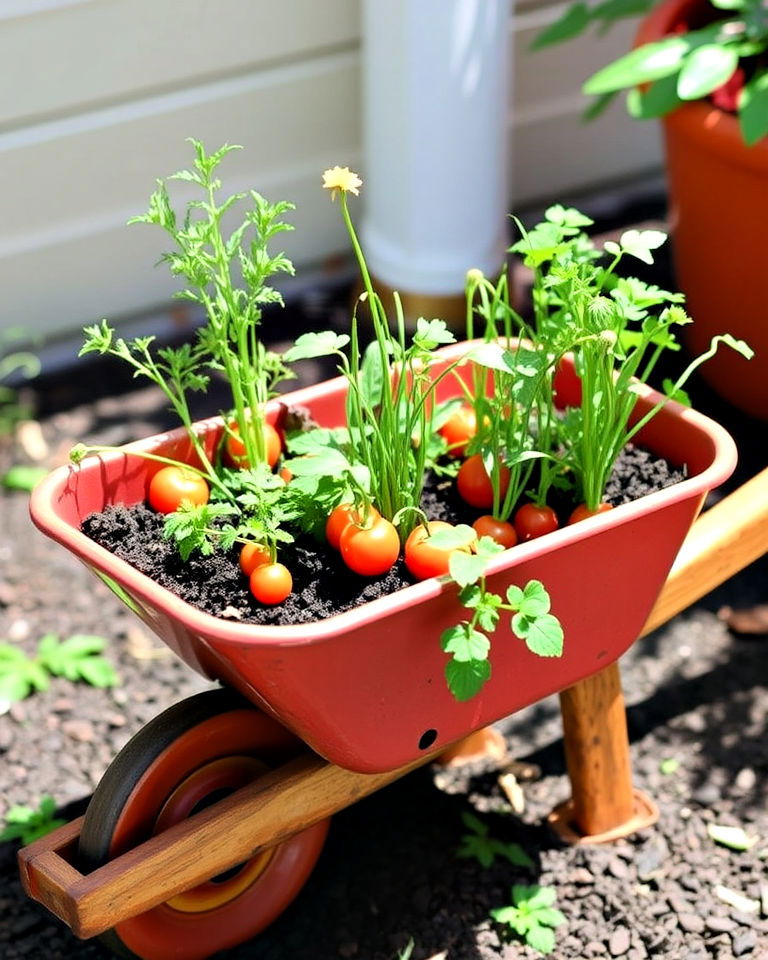 plant compact vegetable garden - 25 Old Wheelbarrow Ideas