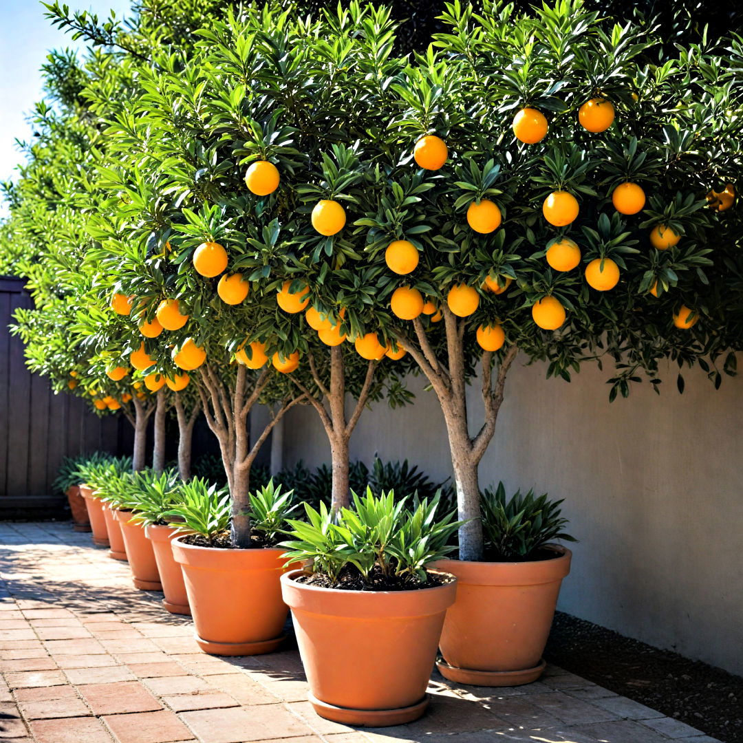 plant lemon and orange trees in pots - 40 Front Yard Landscaping Ideas