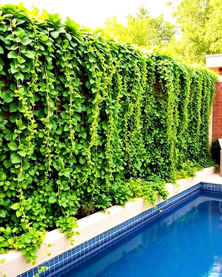planter wall along the edge of pool - 30 Pool Planter Ideas