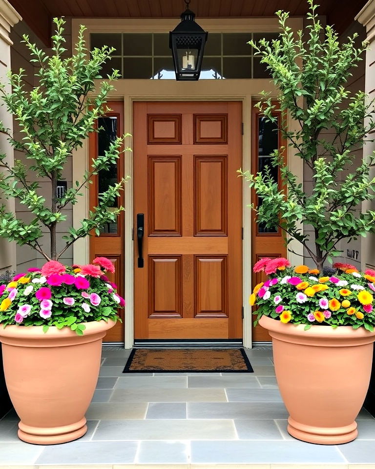 planters to frame the entryway - 30 Ranch House Landscaping Ideas