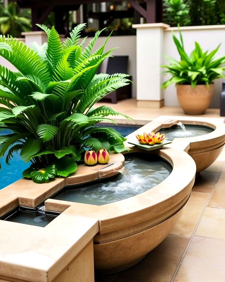 planters with integrated water feature design - 30 Pool Planter Ideas