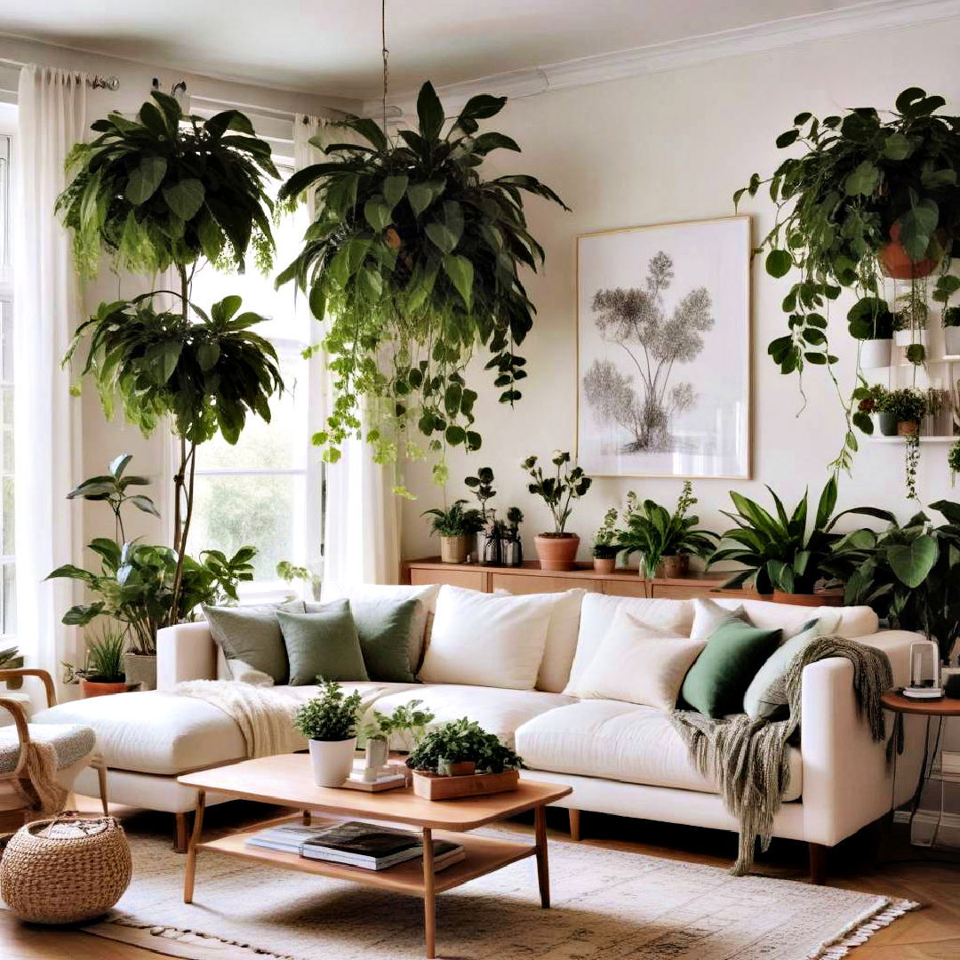 plants and greenery to feel fresh - 40 living room decor ideas