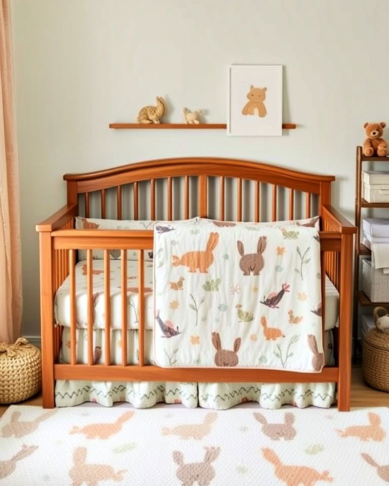 playful animal motif bedding - 20 Nature Themed Nursery Ideas