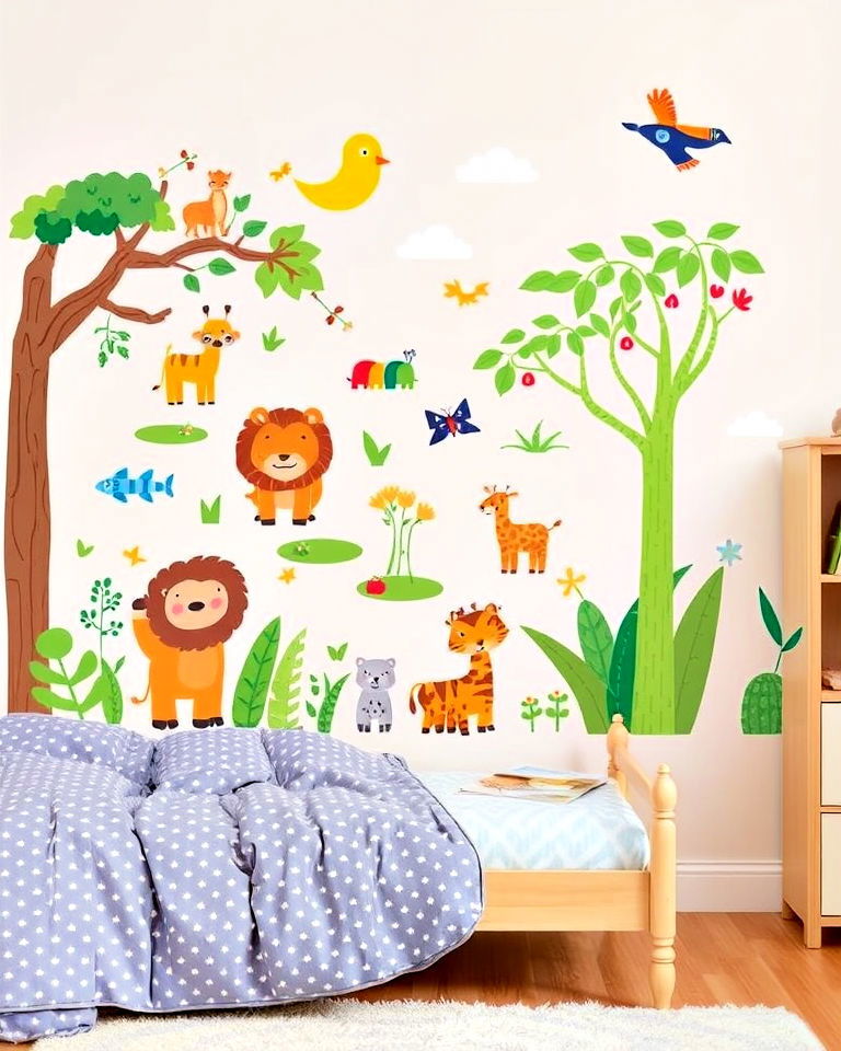 playful animal theme wall stickers - 40 Toddler Room Ideas