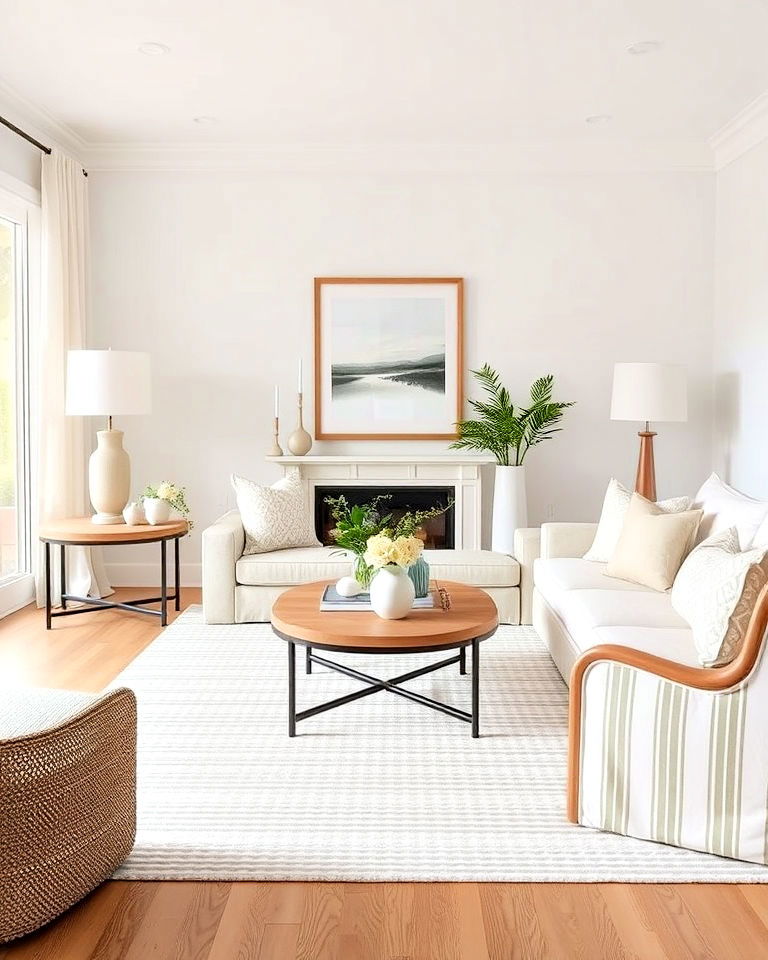 playful beige and white striped patterns - 20 Beige and White Living Room Ideas