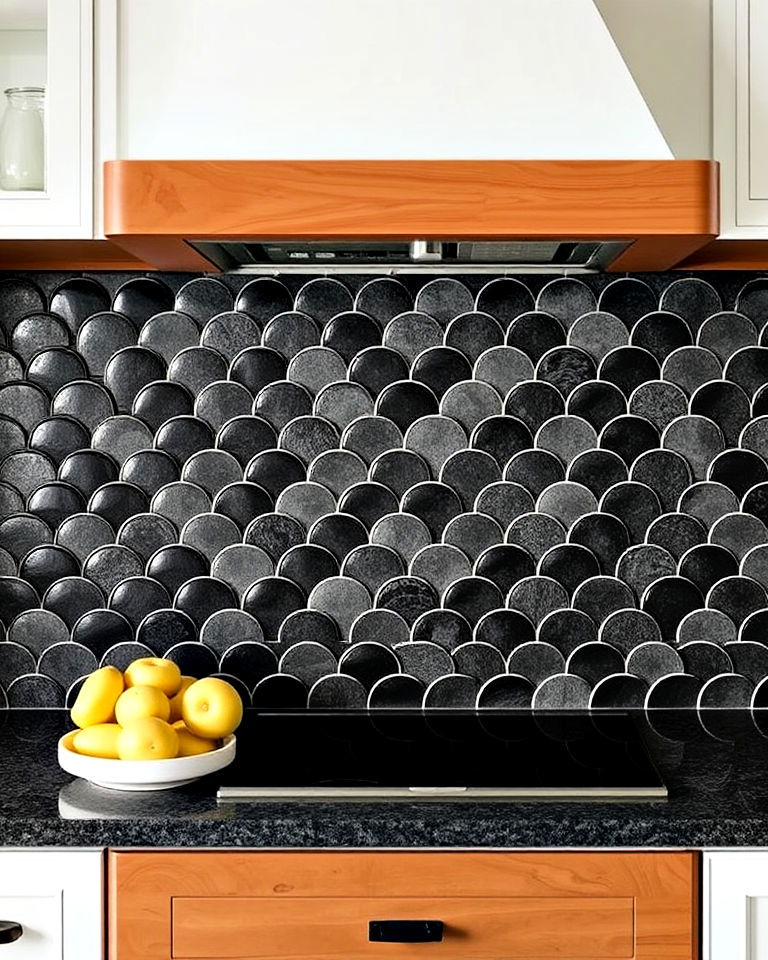 playful black fish scale tiles - 30 Kitchen With Black Backsplash