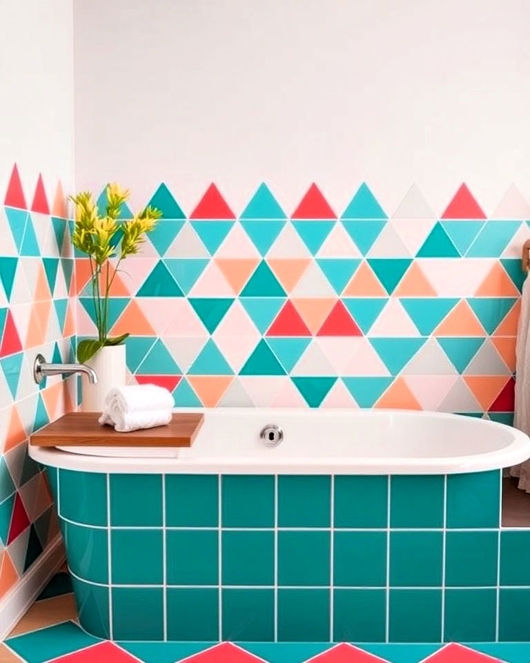 playful bright geometric tiles - 40 Bathtub Tile Ideas