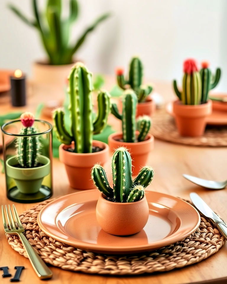 playful cactus shaped accessories - 20 Mexican Table Decor Ideas