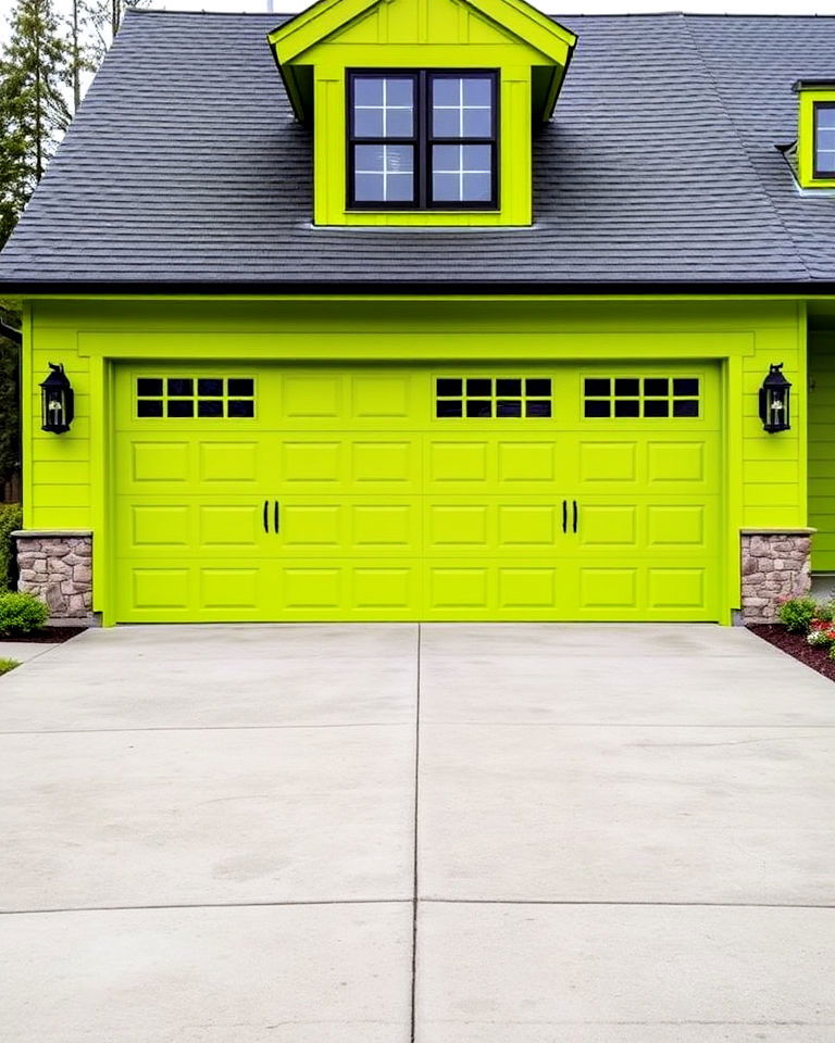 playful chartreuse green garage door - 20 Green Garage Door Ideas